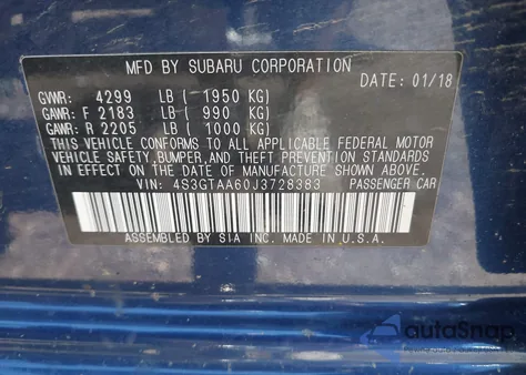2018 Subaru Impreza 2.0I from USA, damaged, VIN 4S3GTAA60J3728383